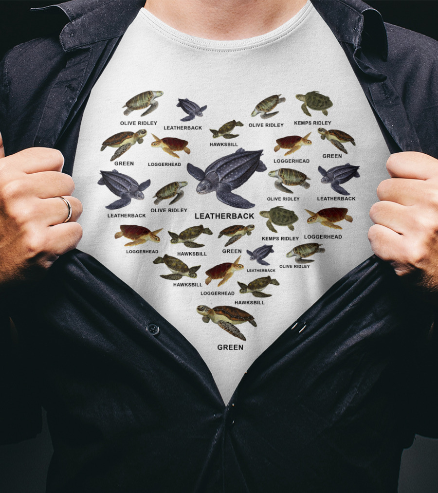 Turtle Hearts Green Hawksbill Olive Ridley Leatherback Loggerhead Kemps Ridley T-Shirt