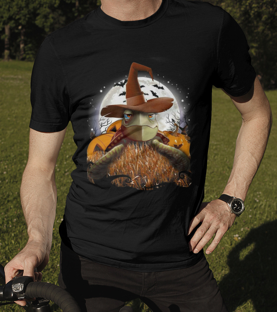 Halloween Turtle In Witch Hat Moonlit Pumpkin Patch T-Shirt