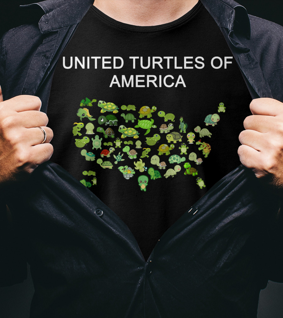 United Turtles Of America Map Illustrating Diverse Turtle Characters T-Shirt