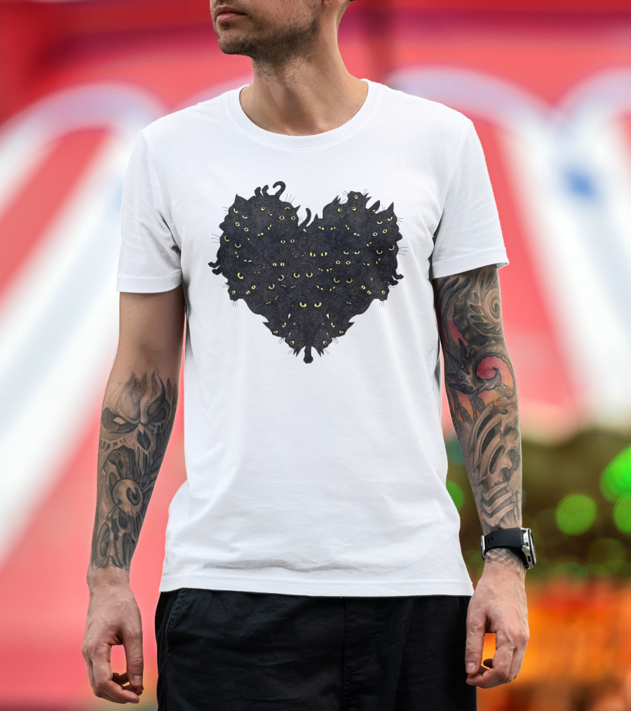 Cats Heartful Black Cats Yellow Eyes T-Shirt