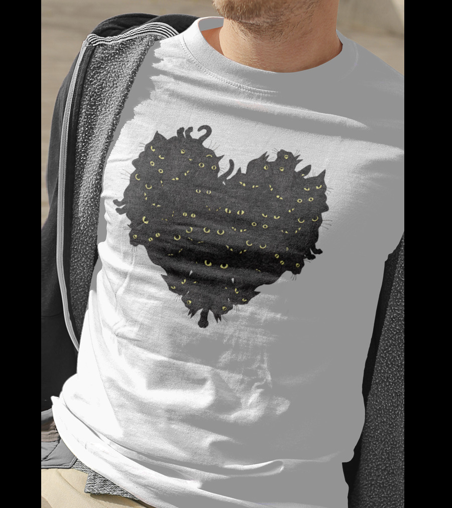 Cats Heartful Black Cats Yellow Eyes T-Shirt