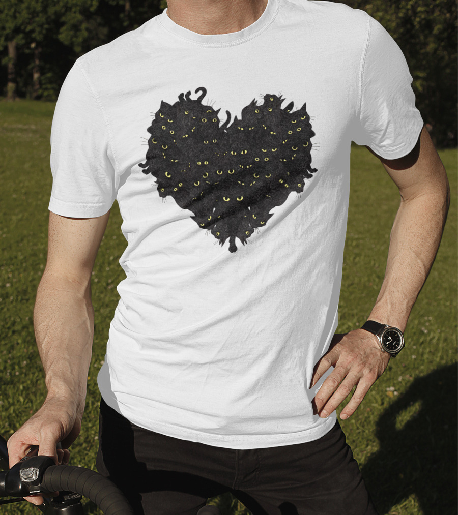 Cats Heartful Black Cats Yellow Eyes T-Shirt
