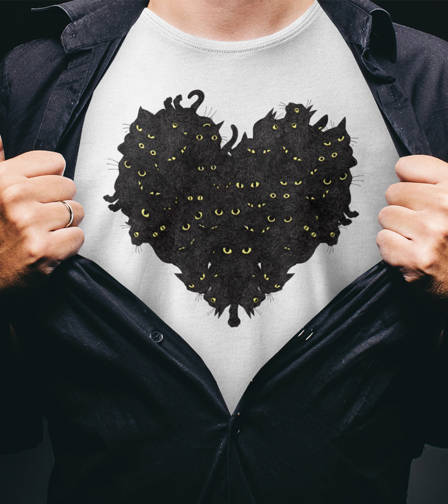 Cats Heartful Black Cats Yellow Eyes T-Shirt