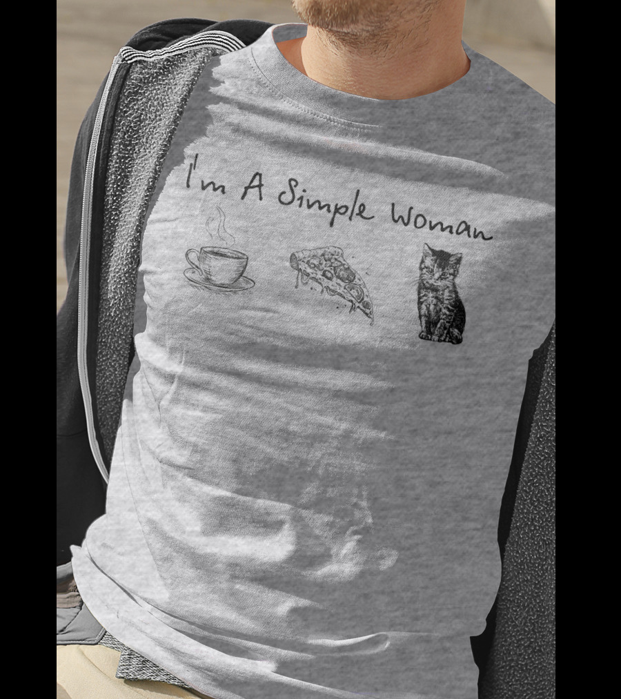 I'm A Simple Woman Coffee Pizza Cat T-Shirt
