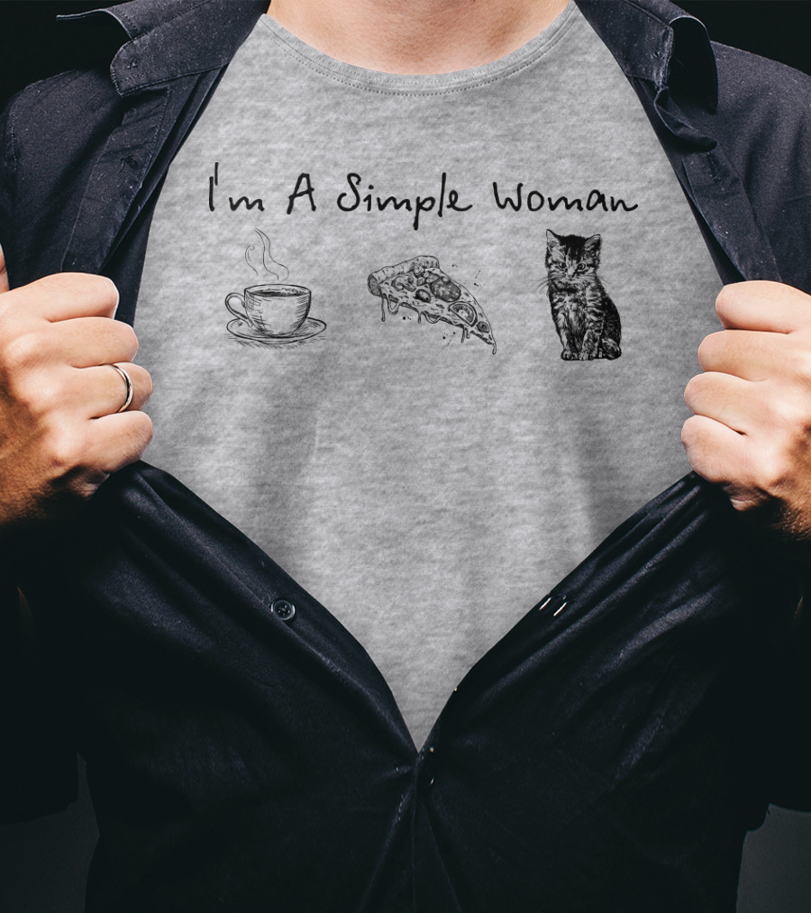 I'm A Simple Woman Coffee Pizza Cat T-Shirt