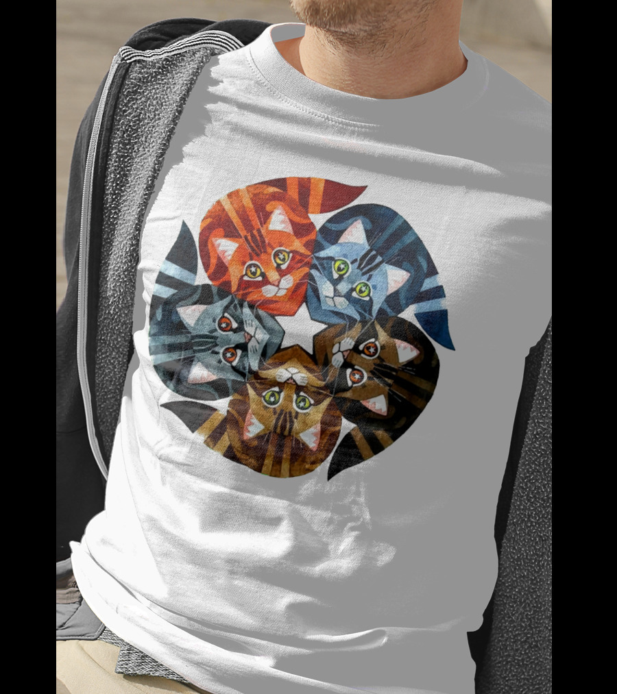 Cat Star Kaleidoscope With Five Colorful Cats In A Circle T-Shirt