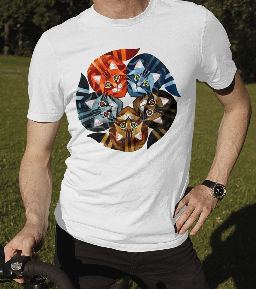 Cat Star Kaleidoscope With Five Colorful Cats In A Circle T-Shirt