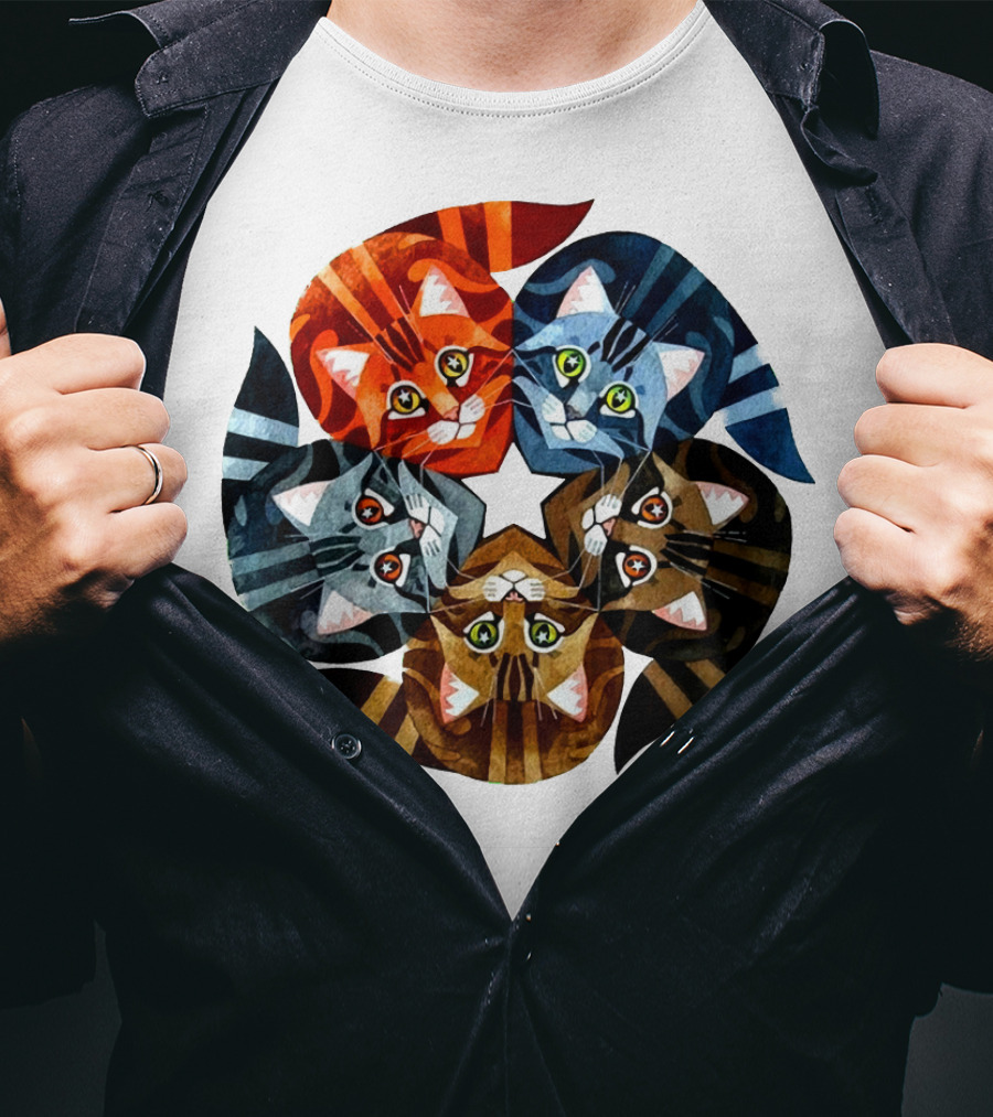 Cat Star Kaleidoscope With Five Colorful Cats In A Circle T-Shirt