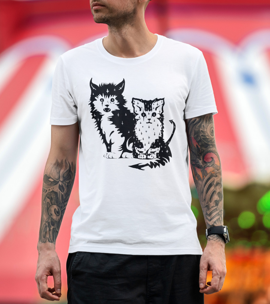 Black Cat and Kitten Halloween Wicked Hex T-Shirt