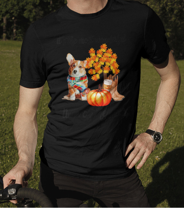 It's The Most Wonderful Time Of The Year Fall Dog Pumpkin Tree Coffee Boots T-Shirt