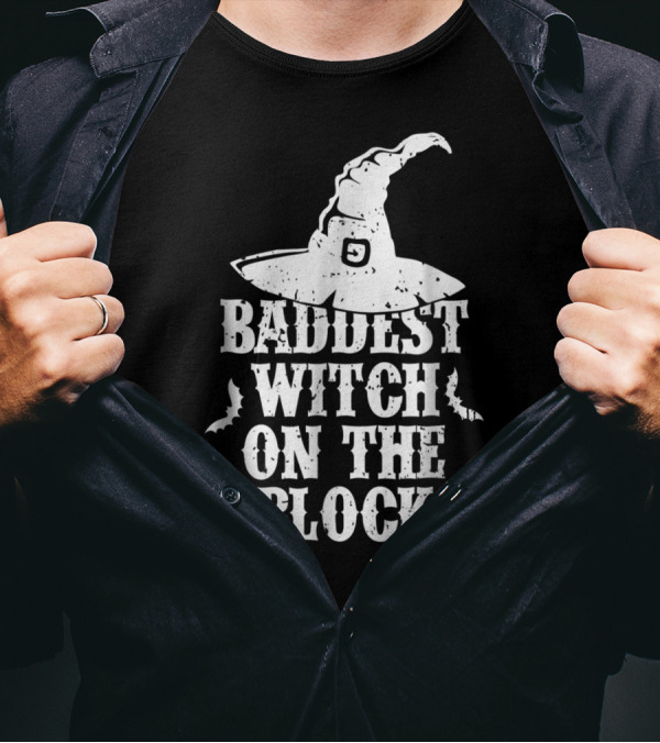 Baddest Witch On The Block Witch Hat And Bats T-Shirt