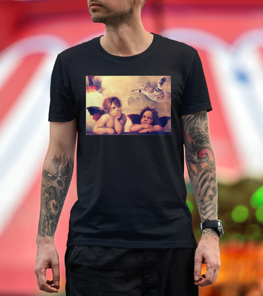 Raphael Angels with Flying Cat Aesthetic T-Shirt