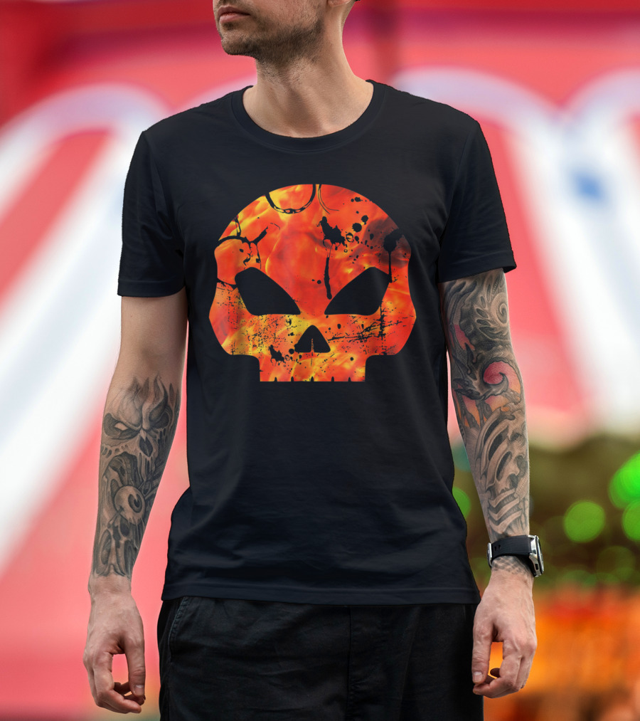 Alien Skull Fiery Pattern T-Shirt
