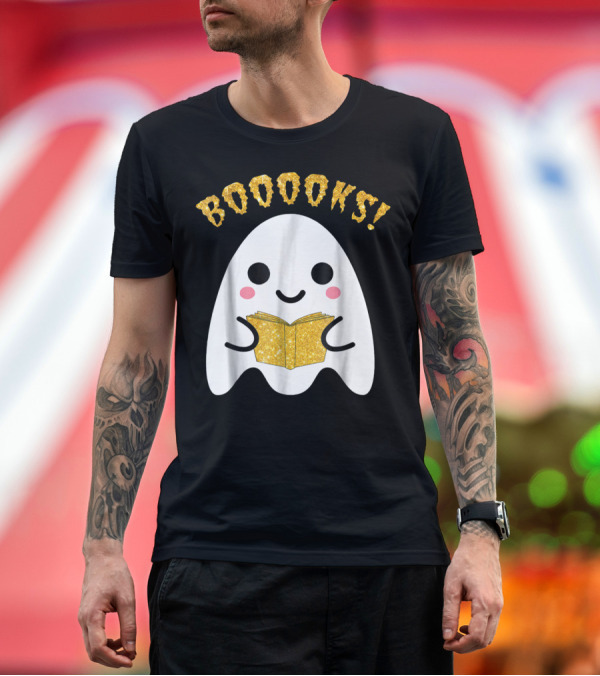 Premium T-Shirt: BOOOOKS Ghost Reading Sparkly Book T-Shirt BOOOOKS Ghost Reading Sparkly Book T-Shirt