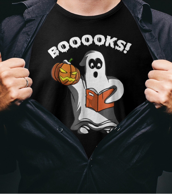 BOOOOKS Ghost Reading Pumpkin Jack-o'-Lantern T-Shirt