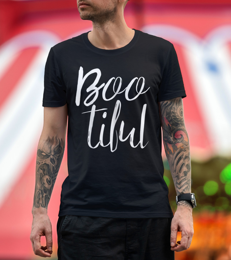 Boo-tiful Halloween Phrase Black and White Handwriting T-Shirt