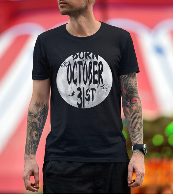 Premium T-Shirt: Born On October 31St Halloween Witchs Moon With Bats T-Shirt Born On October 31St Halloween Witchs Moon With Bats T-Shirt