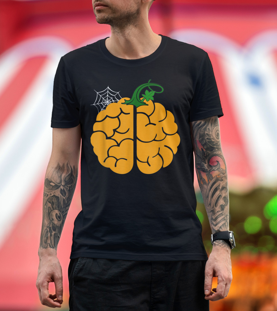 Halloween Brain Pumpkin with Spider Web Nurse T-Shirt