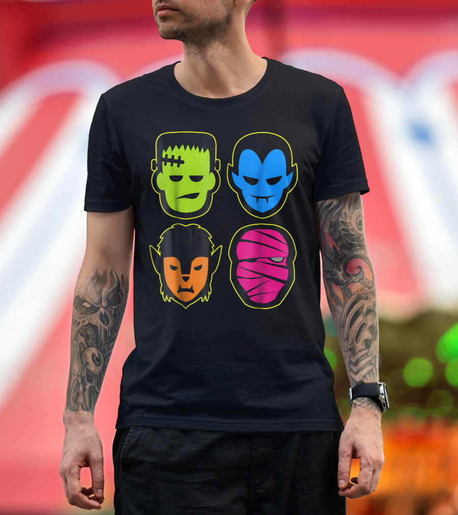 Classic Monsters Frankenstein Dracula Werewolf Mummy T-Shirt