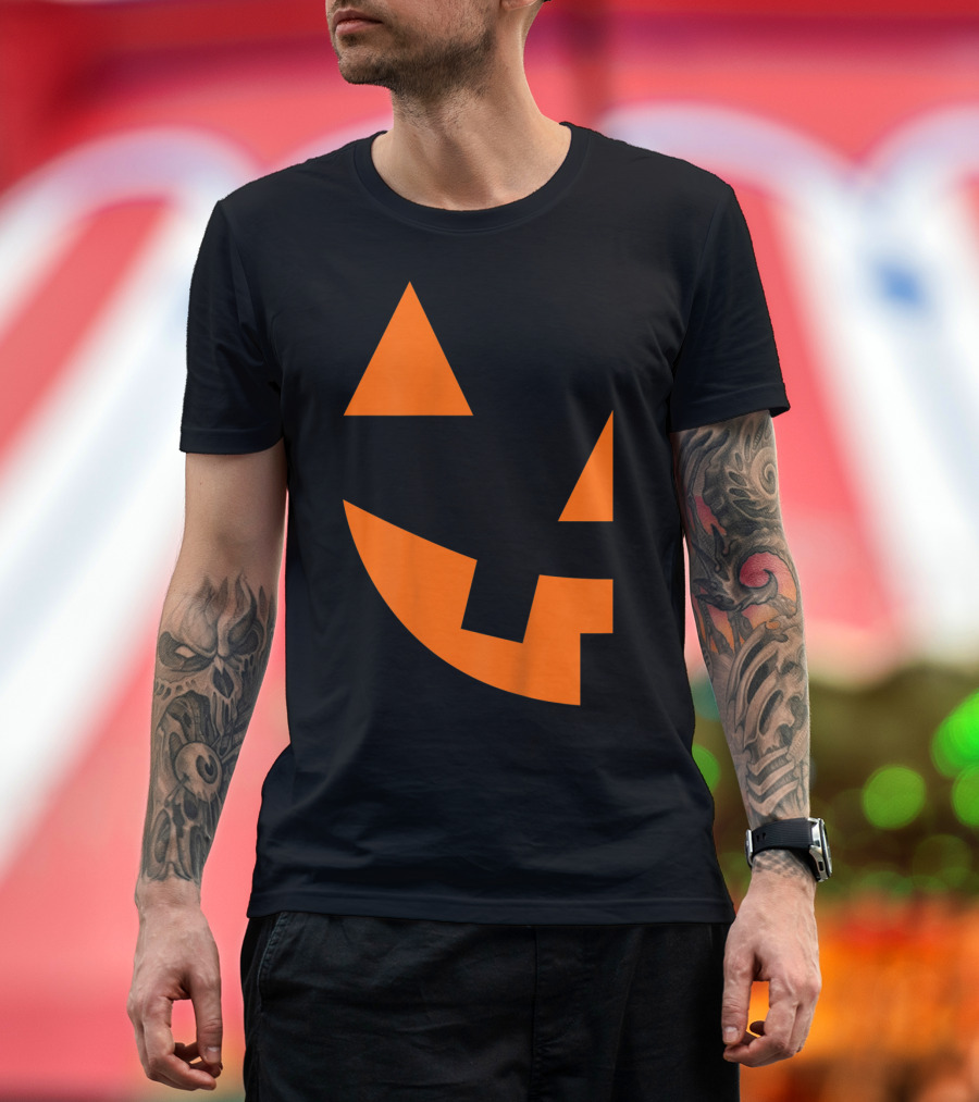Couples Halloween Costume Pumpkin Face Matching T-Shirt