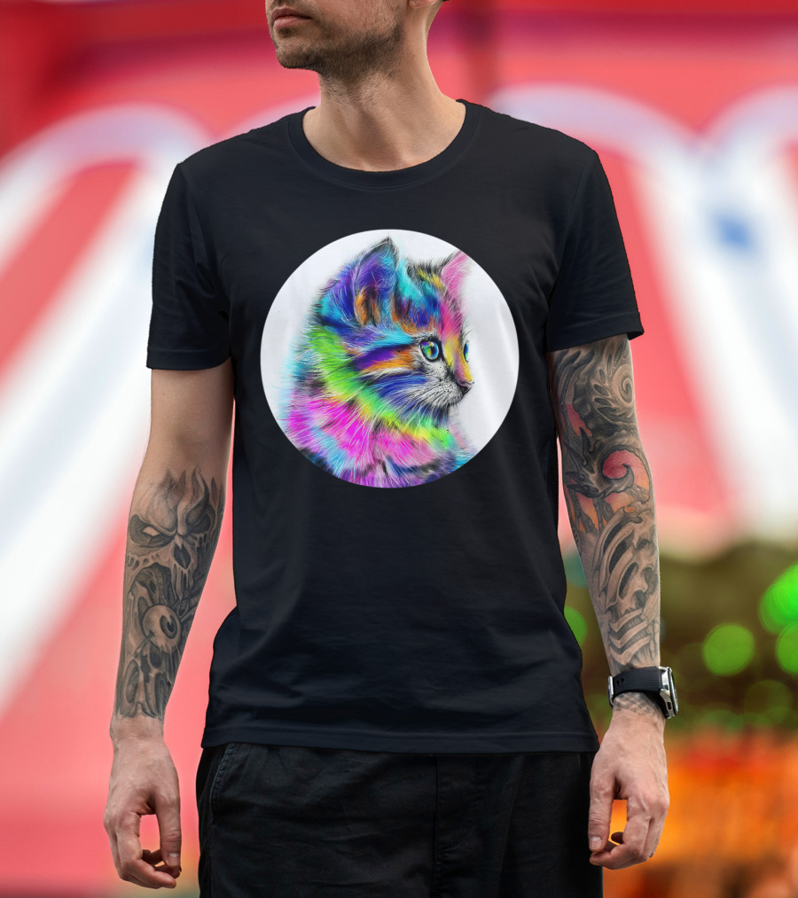 Vibrant Rainbow Cute Cat Face Colorful Kitten T-Shirt