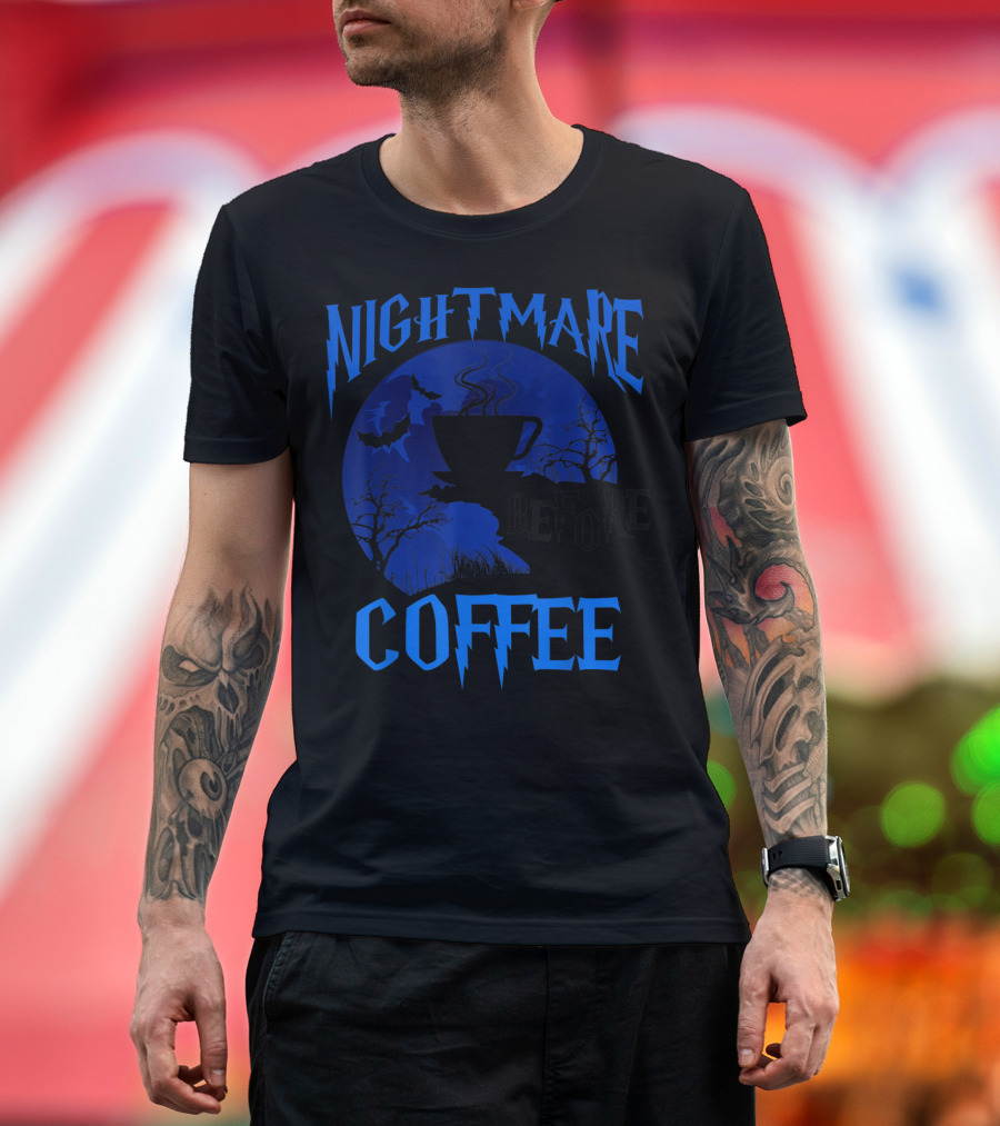 Nightmare Before Coffee Halloween Cute Cup Scene T-Shirt
