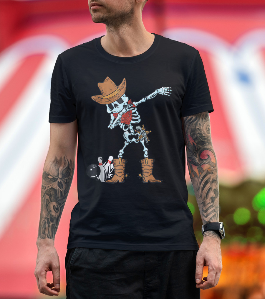 Cowboy Skeleton Dabbing with Bowling Ball and Pins T-Shirt