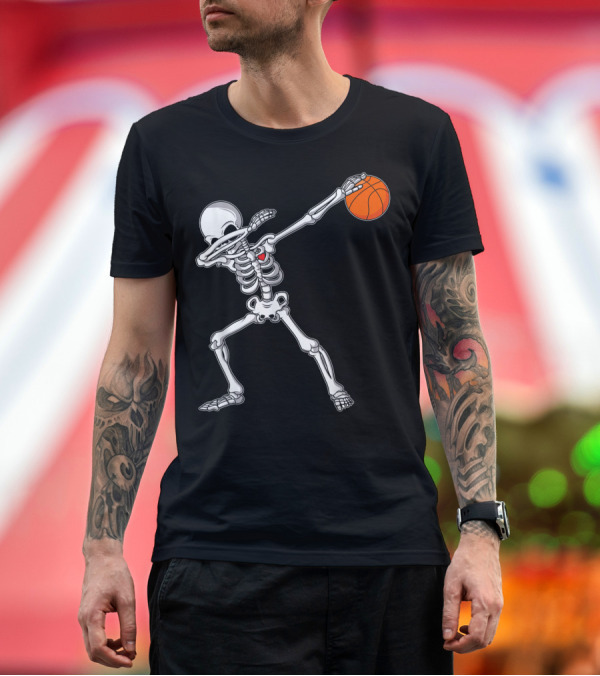 Premium T-Shirt: Dabbing Skeleton Holding Basketball Iconic Pose T-Shirt Dabbing Skeleton Holding Basketball Iconic Pose T-Shirt