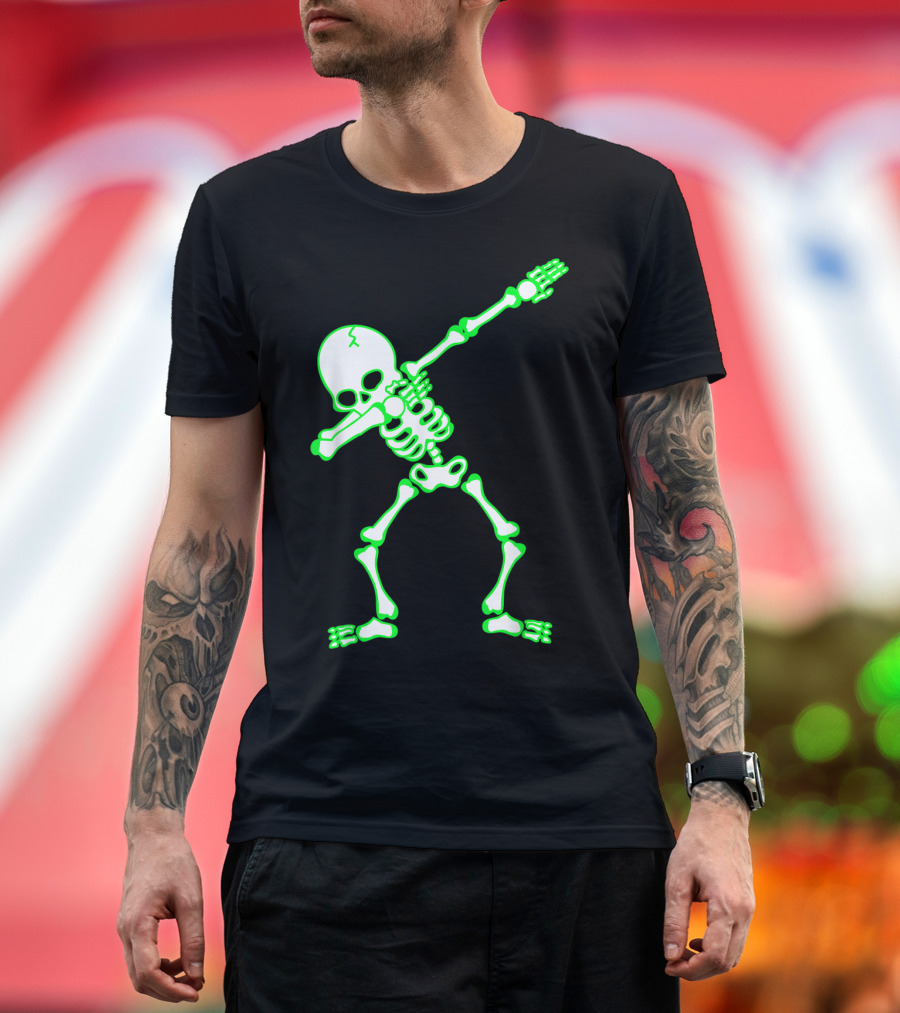 Dabbing Skeleton Kids Bones Neon Glow T-Shirt