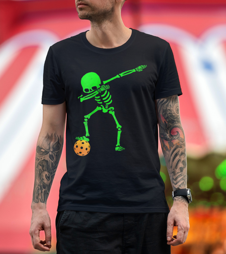Dabbing Skeleton Neon Pickleball T-Shirt