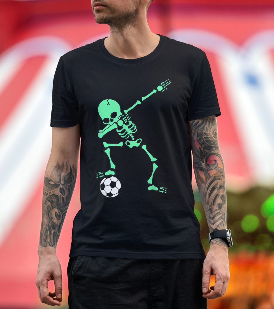 Dabbing Skeleton Soccer Halloween Dab Football T-Shirt