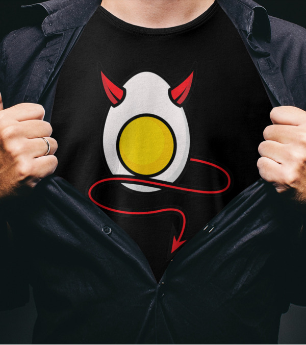 Deviled Egg Halloween Cool Boiled Egg Red Horns Tail T-Shirt