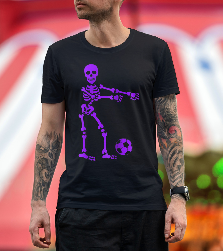 Flossing Purple Skeleton with Soccer Ball T-Shirt