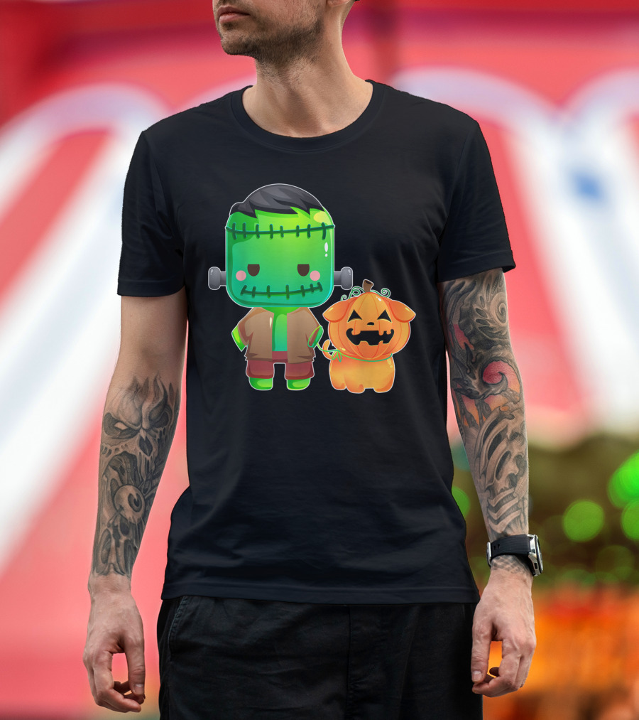 Frankenstein Monster and Jack-O'-Lantern Dog Duo T-Shirt