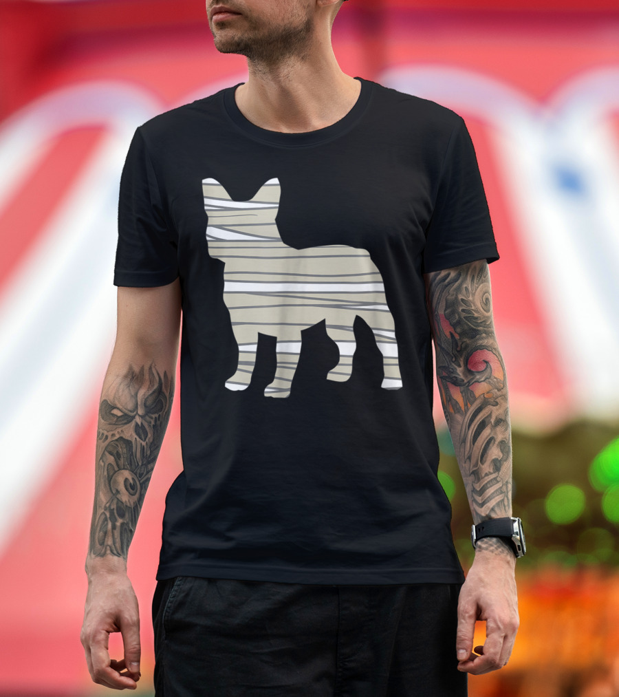 French Bulldog Wrapped Like Mummy Halloween Dog T-Shirt
