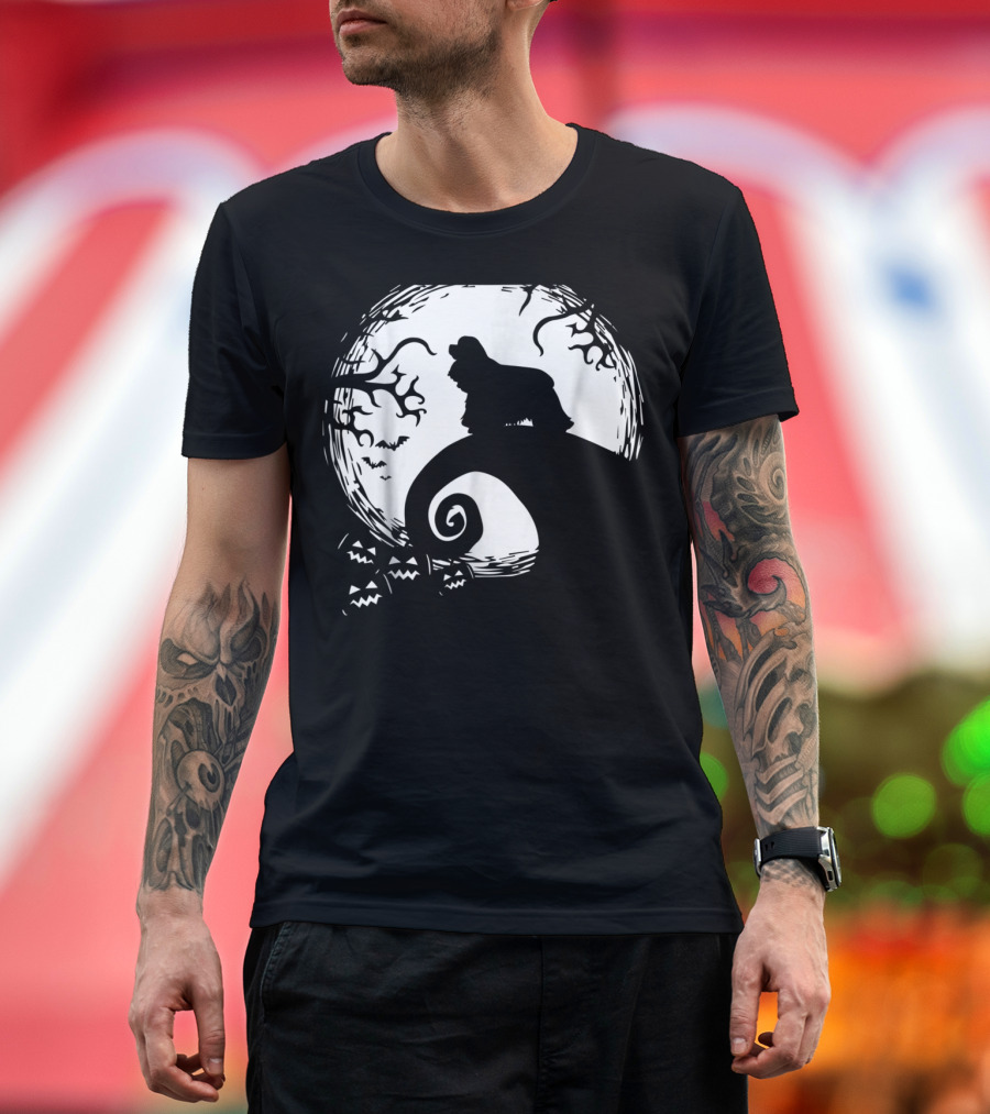 Funny Cocker Spaniel on Spiral Hill with Moon and Halloween Elements T-Shirt