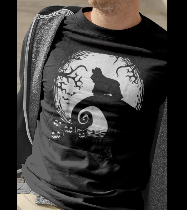 Funny Cocker Spaniel On Spiral Hill With Moon And Halloween Elements T-Shirt
