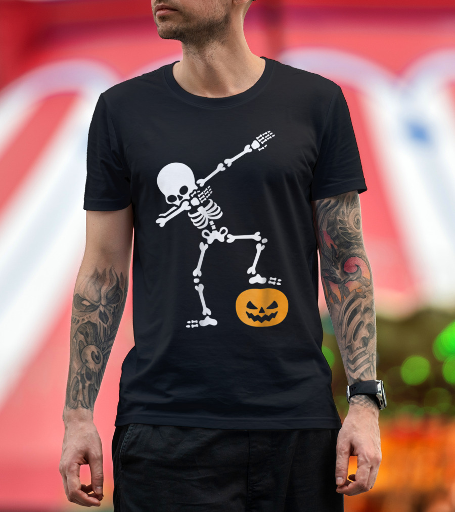 Funny Dabbing Skeleton with Pumpkin Head T-Shirt