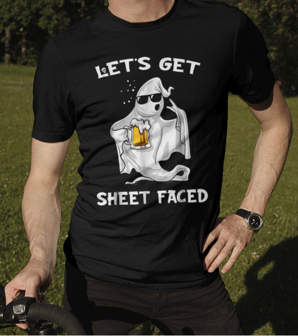 Let's Get Sheet Faced Ghost With Beer Halloween Party T-Shirt