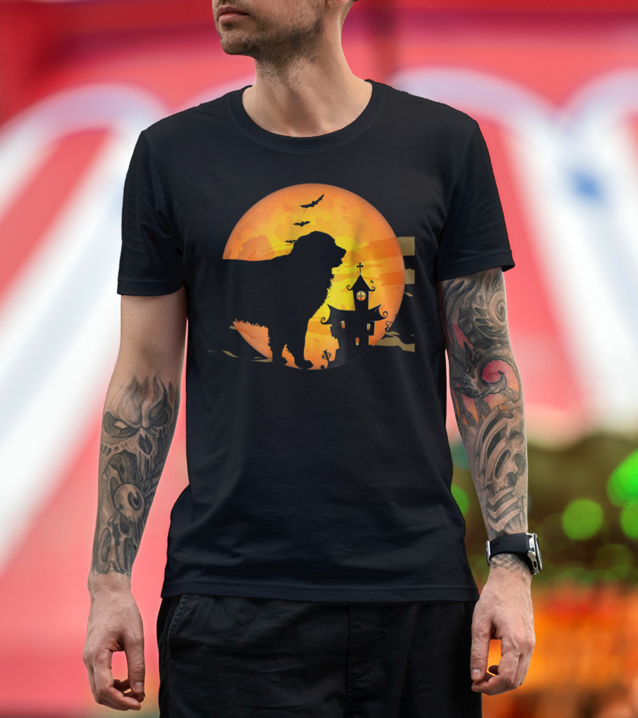 Great Pyrenees Halloween Haunted House Silhouette with Full Moon and Bats T-Shirt