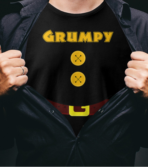 Grumpy Dwarf Costume Black Shirt Button Belt Halloween T-Shirt