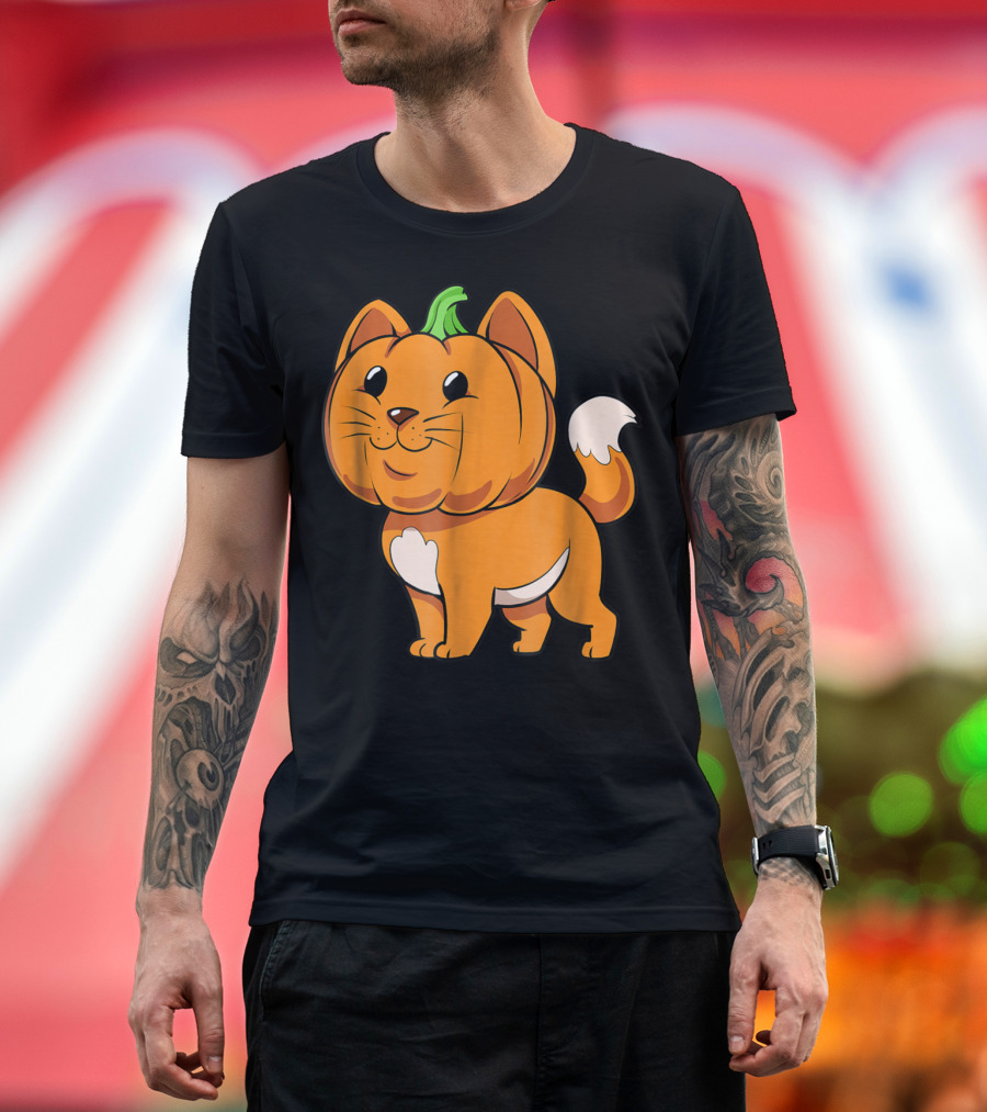 Halloween Cute Kitten Pumpkin Cat Image T-Shirt