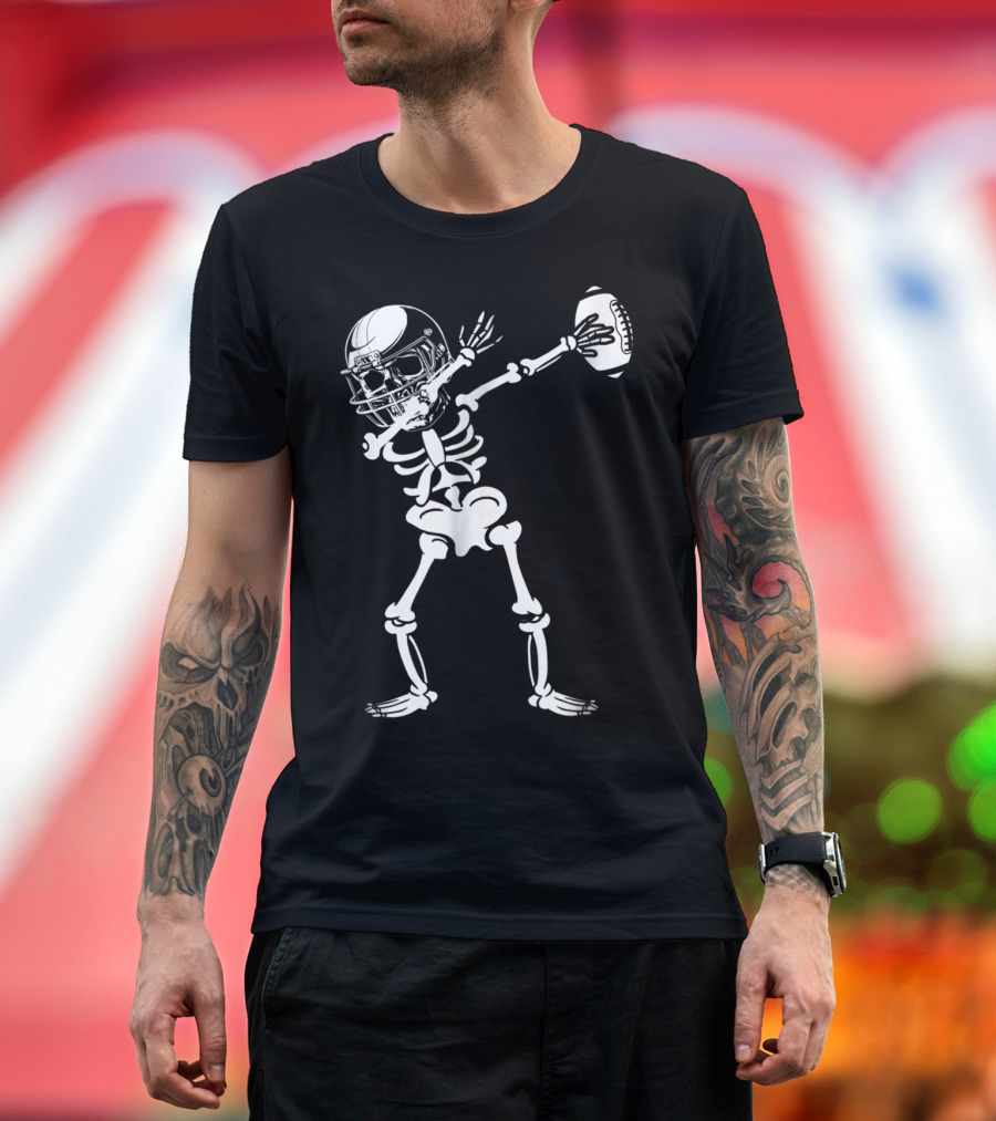 Halloween Skeleton Dabbing Football Player T-Shirt