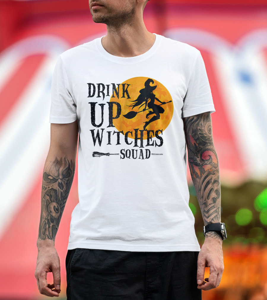 Drink Up Witches Squad Halloween Moon Broomstick T-Shirt