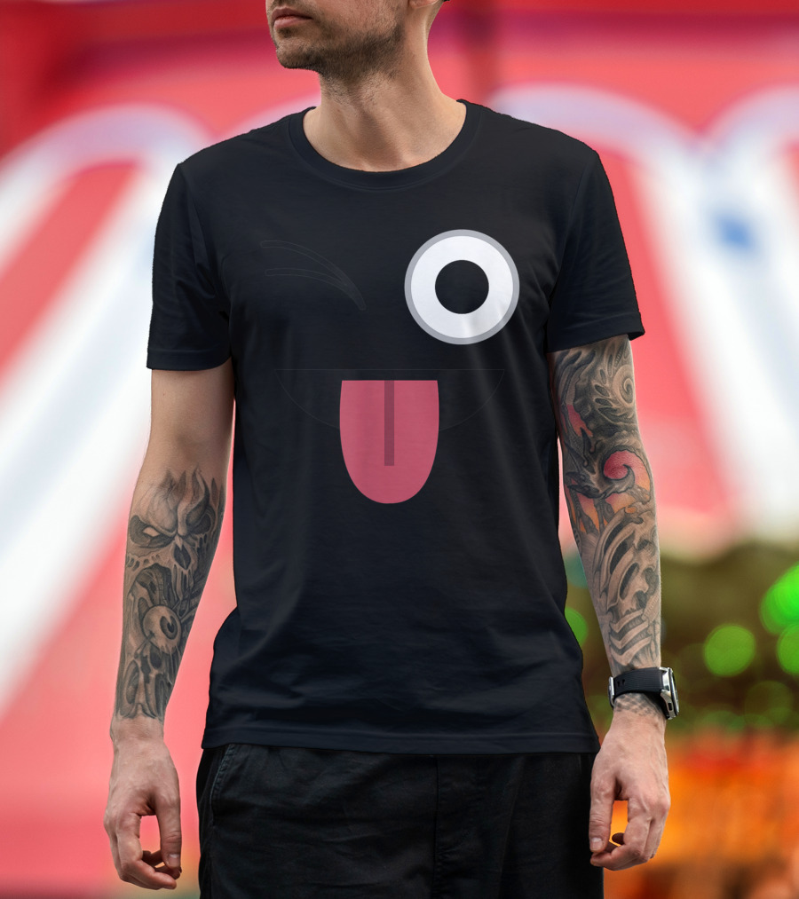 Halloween Ghost Winking Tongue Emoji Face T-Shirt