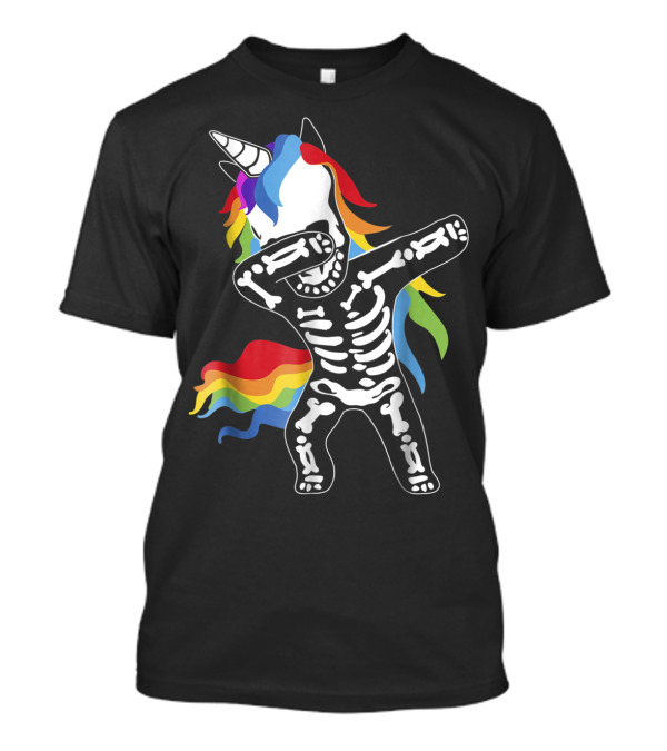 Halloween Funny Skeleton Dabbing Unicorn Rainbow Dab T-Shirt