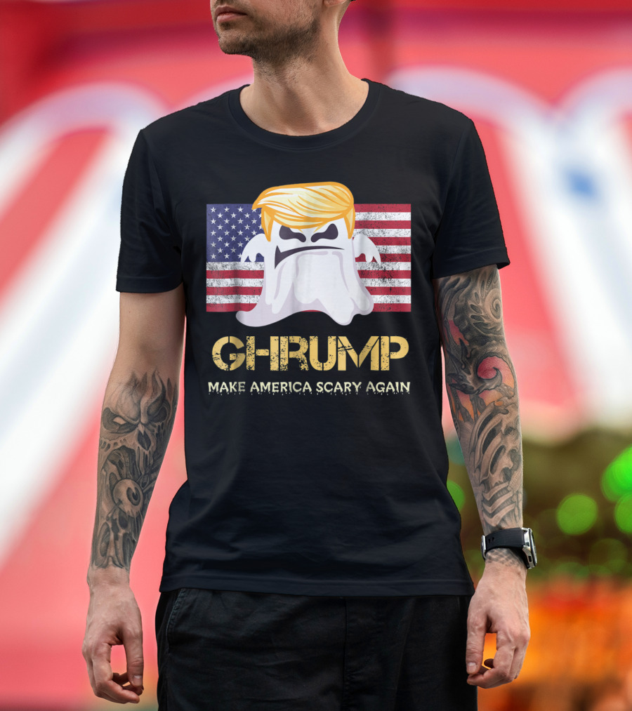 Ghrump Make America Scary Again Halloween Ghost USA Flag T-Shirt