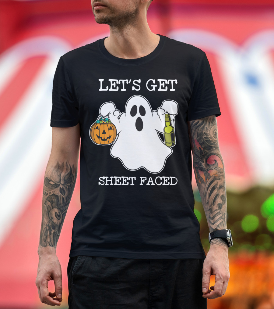 Let's Get Sheet Faced Halloween Ghost Pumpkin Alcohol T-Shirt