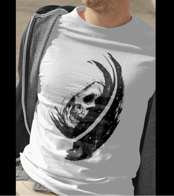 Halloween Skull Astronaut Floating In Cosmic Space T-Shirt