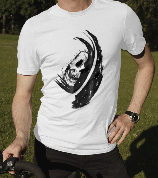 Halloween Skull Astronaut Floating In Cosmic Space T-Shirt